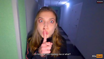 While Parents Are At Home We fuck In The Staircase - cum In panties And Wear - pov - Public