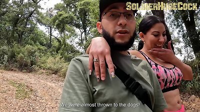 While we were taking a walk in the woods, my friend's mega-bitch wants to have some joy and lets herself be penetrated outdoors sans a condom