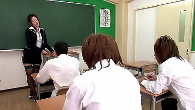 The sexy japanese educator fellates off some of her college girls before finishing up in a horny clinic