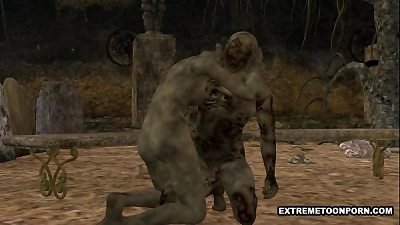three dimensional Zombie Gets pulverized hard in a Graveyard