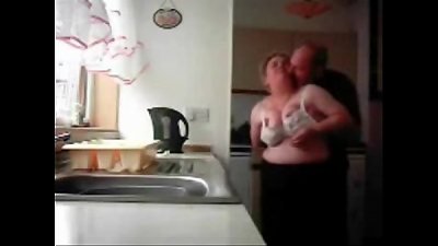 Mum and father home alones having fun in the kitchen&period; Hidden cam