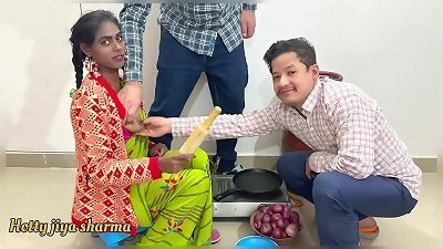 very first time lovemaking with bhabhi in kitchen with two dever's threesome hook-up