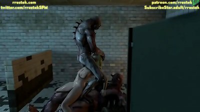 Sophitia from Soul Calibur nailed stiff by two monsters 3 dimensional animation