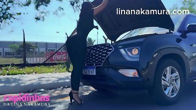 super-steamy asian with a broken car on the road asked Stranger for help and rewarded the bastard with a red-hot fuck inwards the car in the middle of the road - Lina Nakamura - John Coffee
