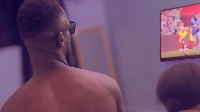 Oga pound observing Soccer match and get interrupted by sultry fuck-fest with saucy black woman