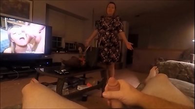 Scarlett catches husband jerking off