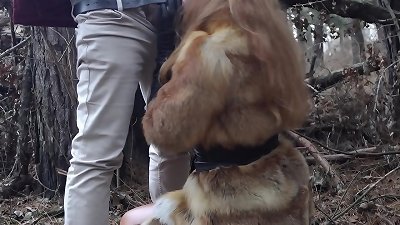 Outdoor bang-out with redhead teen in winter forest. Risky public shag