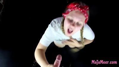 timid round dame Maja Meer love sucking salami - jizz On Face